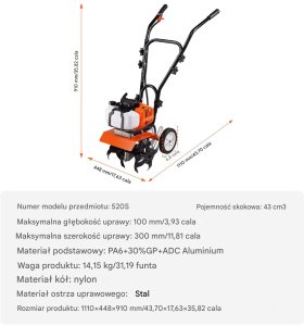 Glebogryzarka spalinowa kultywator do ziemi gleby 30 cm 2-suwowy 6