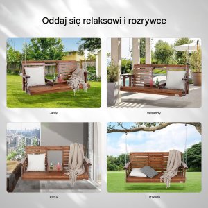 Drewniana huśtawka ogrodowa wisząca na taras werandę 152 cm 5
