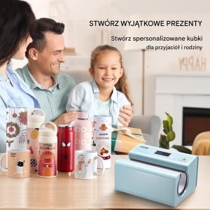 Prasa do Kubków Termosów do Sublimacji Automatyczna Niebieska Druk 12