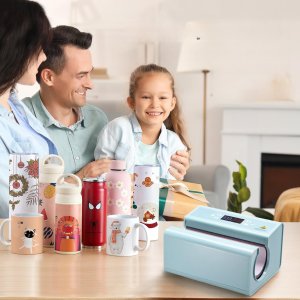 Prasa do Kubków Termosów do Sublimacji Automatyczna Niebieska Druk 6