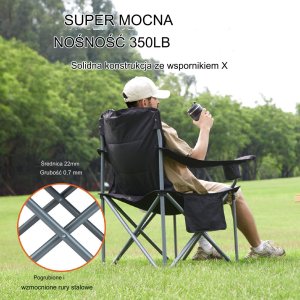 Krzesło turystyczne wędkarskie kempingowe składane czarne 6