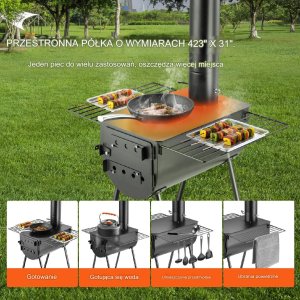 Kuchenka piec kempingowy grzejny do namiotu opalany drewnem komin 262 cm 2
