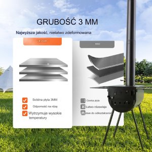 Kuchenka piec kempingowy grzejny do namiotu opalany drewnem komin 262 cm 4