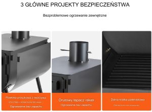 Kuchenka piec kempingowy grzejny do namiotu opalany drewnem komin 262 cm 5