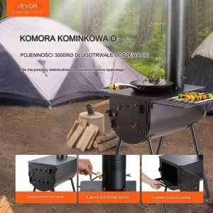 Kuchenka piec kempingowy grzejny do namiotu opalany drewnem komin 262 cm 7