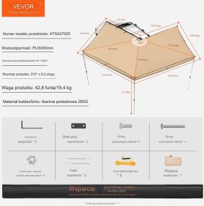 Markiza samochodowa zadaszenie samochodu kemping 4,87x2.28 m 2