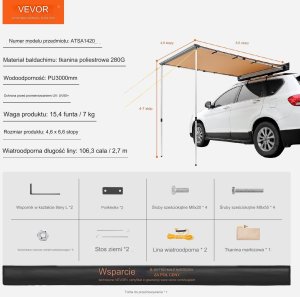 Markiza samochodowa zadaszenie samochodu kemping 1.40x2m 5