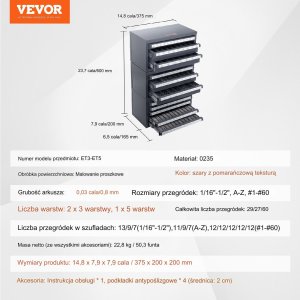 Organizer wierteł 3+5 szuflad 1,5 mm - 12,7 mm stojak do warsztatu 6