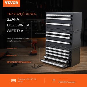 Organizer wierteł 3+5 szuflad 1,5 mm - 12,7 mm stojak do warsztatu 10