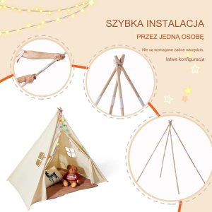 Vevor Namiot tipi dla dzieci 1-5 lat z matą i piłkami do pokoju 118x118 cm 11