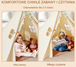 Vevor Namiot tipi dla dzieci 1-5 lat z matą i piłkami do pokoju 118x118 cm 12