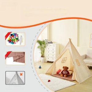 Vevor Namiot tipi dla dzieci 1-5 lat z matą i piłkami do pokoju 118x118 cm 7