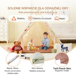 Vevor Namiot tipi dla dzieci 1-5 lat z matą i piłkami do pokoju 118x118 cm 9