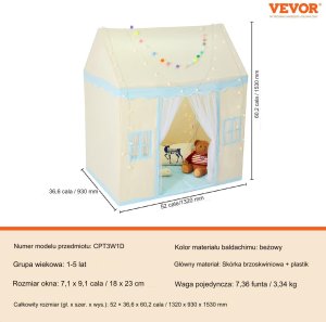 Vevor Namiot dla Maluchów z Matą i Lampką Domek 8