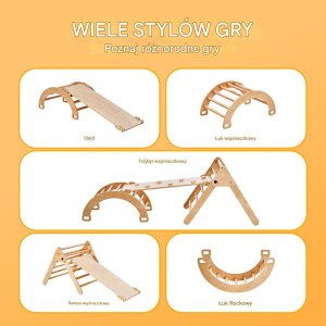 Drewniany Domowy Plac Zabaw dla dzieci Drabinka Ścianka Trójkąt 5w1 4