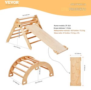Drewniany Domowy Plac Zabaw dla dzieci Drabinka Ścianka Trójkąt 5w1 6