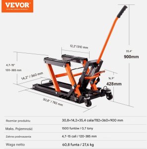 Podnośnik motocyklowy hydrauliczny 700 kg do Quada Motoru 6