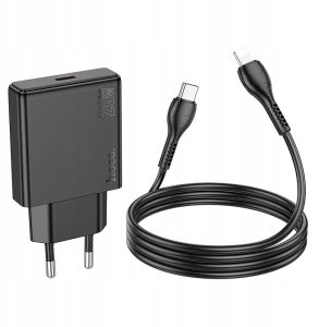 Ładowarka sieciowa do telefonu Hoco Slim USB C QC PD 30W + kabel USB C do Lightning N37 czarna 2
