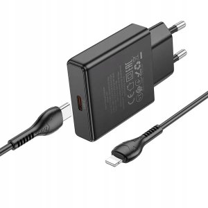 Ładowarka sieciowa do telefonu Hoco Slim USB C QC PD 30W + kabel USB C do Lightning N37 czarna 4