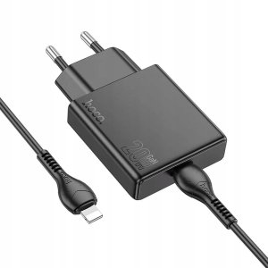 Ładowarka sieciowa do telefonu Hoco Slim USB C QC PD 30W + kabel USB C do Lightning N37 czarna 5