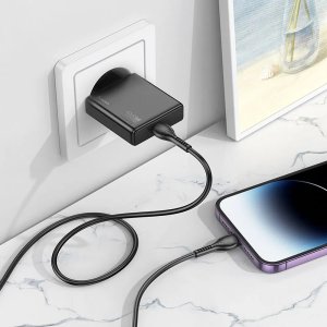 Ładowarka sieciowa do telefonu Hoco Slim USB C QC PD 30W + kabel USB C do Lightning N37 czarna 7