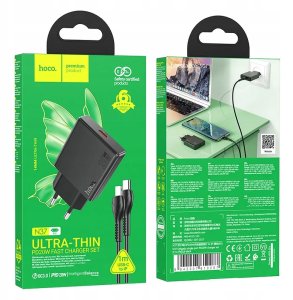 Ładowarka sieciowa do telefonu Hoco Slim USB C QC PD 30W + kabel USB C do Lightning N37 czarna 9