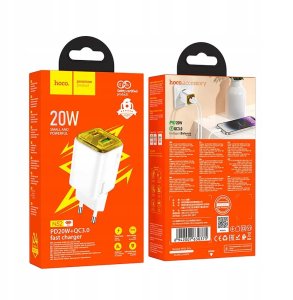 Ładowarka sieciowa do telefonu Hoco USB A + USB C QC3.0 PD 3A 20W N52 biała 5
