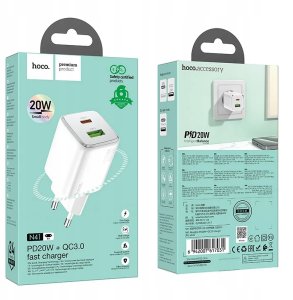 Ładowarka sieciowa do telefonu Hoco USB A + USB C QC3.0 PD 3A 20W N41 biała 3