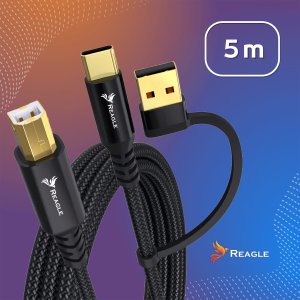 Kabel USB Reagle USB-B - USB-C + USB-A 5 m Czarny 9