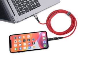 Kabel USB Troika USB-C - USB-C + Lightning 2 m Czerwony (CBL20/RD) 3
