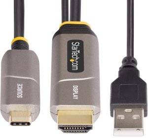 Kabel StarTech .com 50ft (15.2m) USB-C to HDMI 2.0 Active Optical Cable, 4K 60Hz - Kabel HDMI - 24 pin USB-C męski zu HDMI, USB (nur Strom) męski - 15.2 m - ekranowany/włókno szklane - czarny - aktywny, Active Optical Cable (AOC), jednokierunkowy, wspiera 5