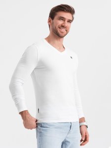 Komplet męskich longsleeve'ów SLIM FIT z dekoltem typu V i logotypem 2-pak  2x biały V4 Z103 XXL 2