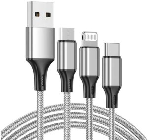 Kabel usb 3w1 do telefonu przewód lightning iphone micro usb type-c 1,2m 2