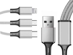 Kabel usb 3w1 do telefonu przewód lightning iphone micro usb type-c 1,2m 6