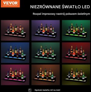 Podświetlana półka na alkohol 76cm sterowanie RF/aplikacja 2-poziomy bar 6