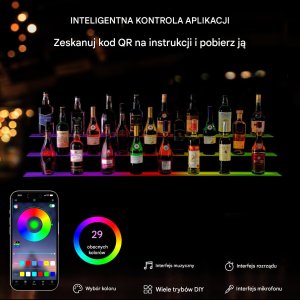 Podświetlana półka na alkohol 152cm sterowanie RF/aplikacja 3-poziomy bar 3