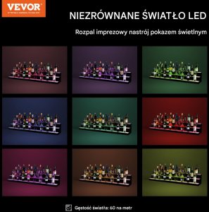 Podświetlana półka na alkohol 152cm sterowanie RF/aplikacja 3-poziomy bar 6