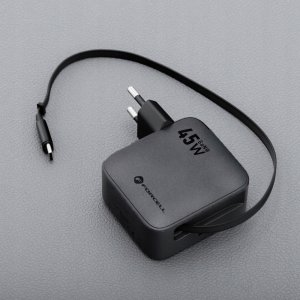 Ładowarka sieciowa do telefonu Forcell F-Energy GaN USB C + zwijany kabel USB C PD QC4.0 3A 45W VT-R5 szara 4