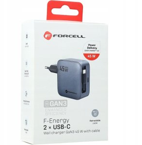 Ładowarka sieciowa do telefonu Forcell F-Energy GaN USB C + zwijany kabel USB C PD QC4.0 3A 45W VT-R5 szara 7