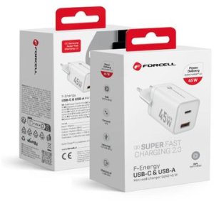 Ładowarka sieciowa do telefonu Forcell F-Energy Mini GaN III USB C + USB A PD QC4.0 45W VT-36 biała 7