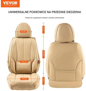 Vevor Pokrowce na siedzenia 6 szt. ekoskóra uniwersalne na przednie fotele beżowe 8