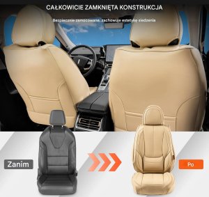 Vevor Pokrowce na siedzenia 6 szt. ekoskóra uniwersalne na przednie fotele beżowe 10