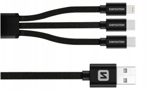Kabel USB Swissten USB-A - USB-C + microUSB + Lightning 1.2 m Czarny (8595217481541) 3