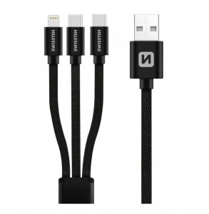 Kabel USB Swissten USB-A - USB-C + microUSB + Lightning 1.2 m Czarny (8595217481541) 4