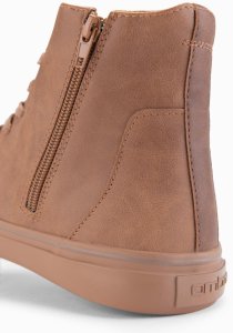 Wysokie męskie trampki z matową fakturą i wytłaczanym logo   jasnobrązowa V3 OM-FOTH-0185 45 5