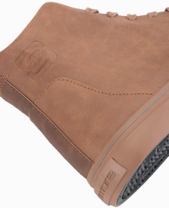 Wysokie męskie trampki z matową fakturą i wytłaczanym logo   jasnobrązowa V3 OM-FOTH-0185 45 6