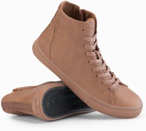 Wysokie męskie trampki z matową fakturą i wytłaczanym logo   jasnobrązowa V3 OM-FOTH-0185 45 7