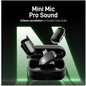 maono Wave T1 Mini (USB-C &amp; Lightning + Charge Case) Black (Juodi) Belaidžiai Mikrofonai 2