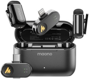 maono Wave T1 Mini (USB-C &amp; Lightning + Charge Case) Black (Juodi) Belaidžiai Mikrofonai 3