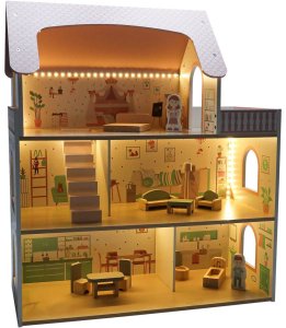 Domek dla lalek drewniany LULILO Peonio 70cm LED róż Kik Sp. z o. o. Sp. k. 6